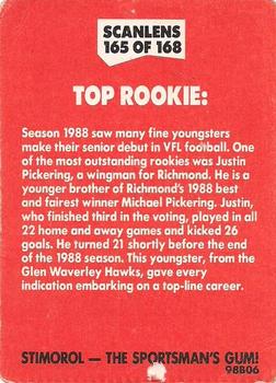 1989 Scanlens VFL #165 Justin Pickering / Michael Pickering Back